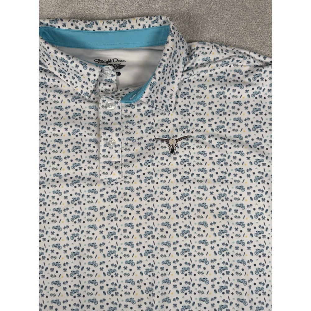 Straight Down‎ Performance Polo Men XXL Motorcycle AOP Biker Golf Longhorn Logo
